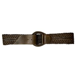 Linea Pelle Genuine Leather Brown Braided Wide Belt Boho Medium